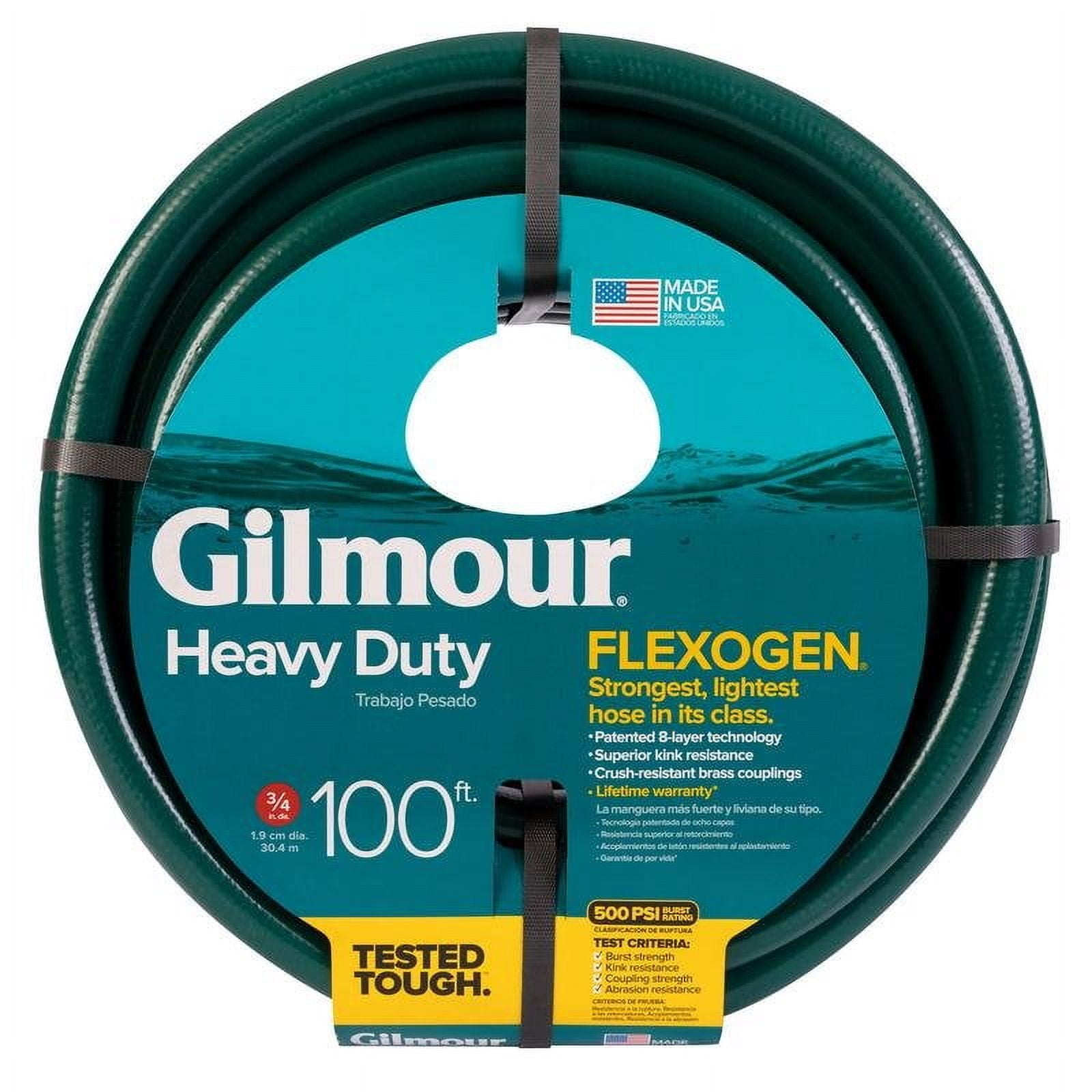 Gilmour Heavy-Duty Garden Hose, 3/4 in ID x 100 ft L, 8 ply Thick Wall, Rubber, Green, 500 psi Burst