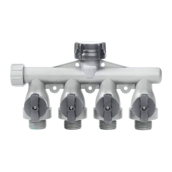 Gilmour Heavy Duty Polymer 4 Way Garden Hose Splitter, Gray