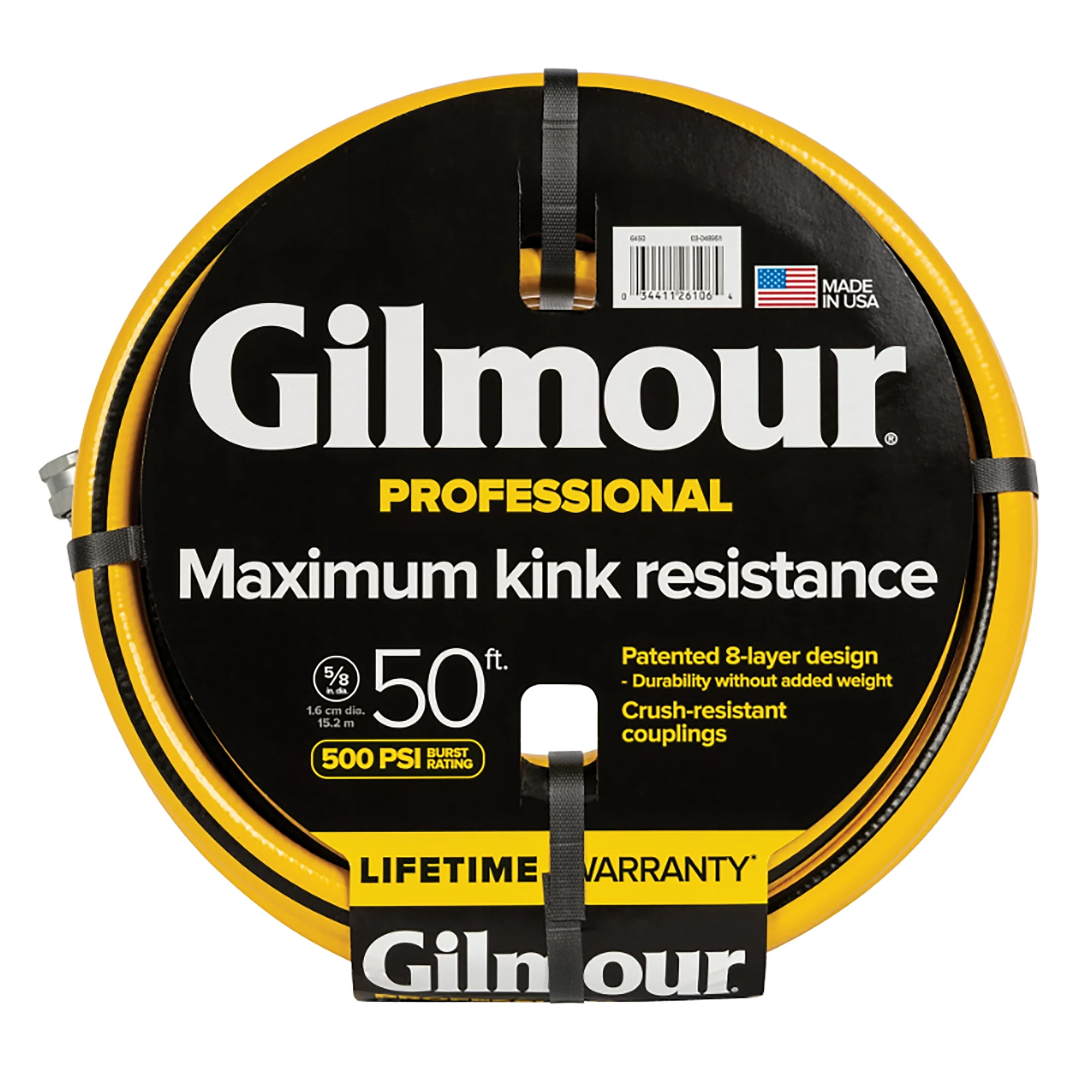Gilmour Flexogen 50ft Heavy Duty Garden Hose, 5/8" All-Weather Water Hose with Crush-Resistant Aluminum Fittings, 500 PSI Burst Strength, Kink & Leak Resistant, Yellow