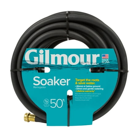 Gilmour Round 50' Soaker Hose, Lead Free Garden Hose with 150 PSI Rating, Brass Couplings, Flexible Maneuverable Design