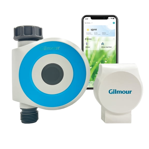Gilmour Single Outlet Smart Water Timer with WiFi & Bluetooth Hub, Multiple Custom Cycles, Water Usage Tracking, Leak Alerts & Rain Delay, 1360 Min Runtime