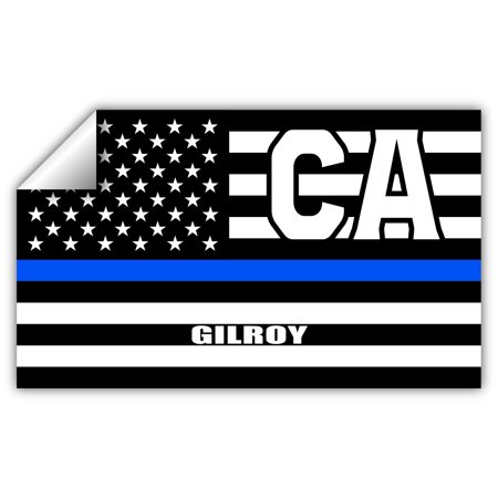 Gilroy CA California Santa Clara County Thin Blue Line Stealthy USA Flag - Honoring Law Enforcement Officers Flags - Blue Lives Matter Euro Decal Bumper Sticker 3M Vinyl 3" x 5"