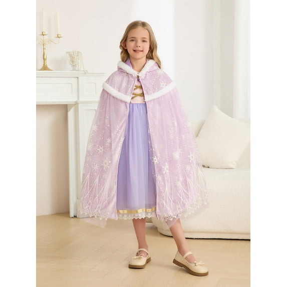 Gilrs Celvet Princess Cape for Anna Kids Purple Hooded Cape Girls Play Outfits Cape Warm Cloak