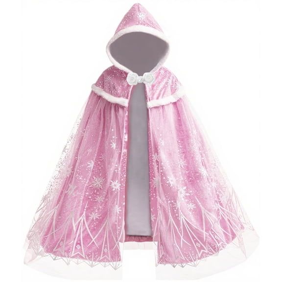 Gilrs Thicken Warm Velvet Cape Kids Princess Hooded Cloak Fancy Dress up Snowflake Cape