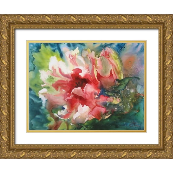 Giltner, Paula 18x15 Gold Ornate Wood Framed with Double Matting Museum Art Print Titled - Parrot Tulips I
