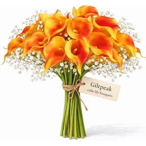 Giltpeak 13.7" Artificial Calla Lily Flowers, 30PCS Bouquet Faux Branches Fake Flower Soft Real Touch for DIY Wedding Bouquet Party Home Decor (30, Sunset Red)