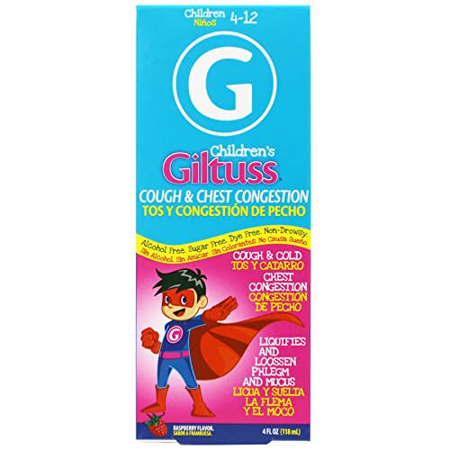 Giltuss Children's Cough & Chest Congestion Syrup, Raspberry Flavor, 4 Fl Oz Bottle
