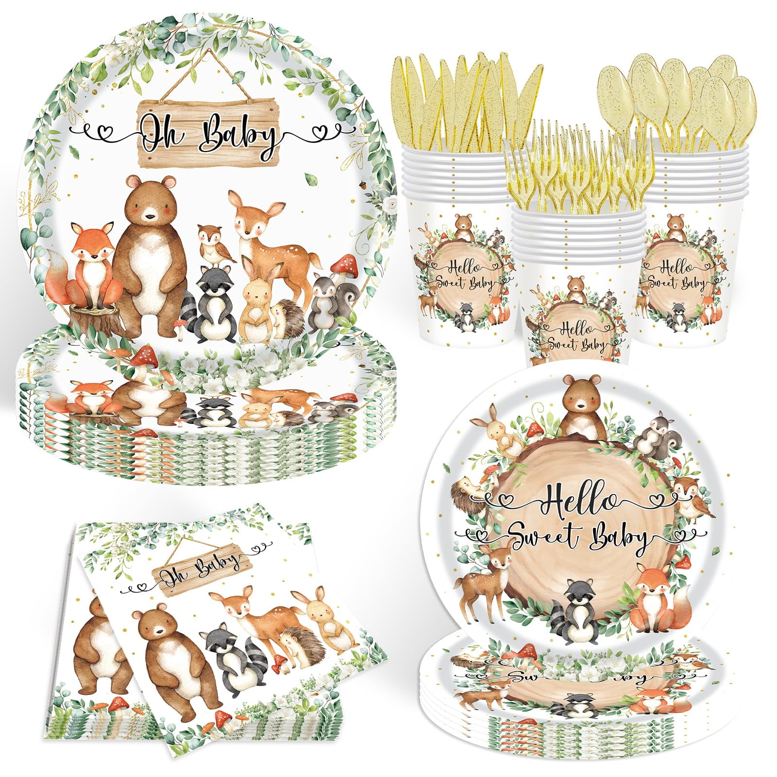Gilyaoic 140pcs Woodland Animals RRF12 Baby Shower Decoration Pack ...