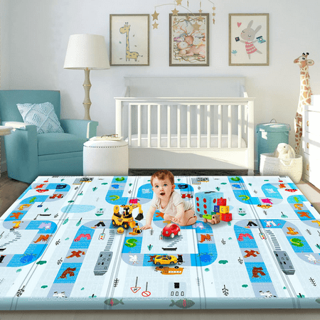 Gimars 79" x71" XL BPA Free 0.6 inch Thickest Foldable Baby Play Mat, Waterproof Foam Floor Baby Crawling Mat, Portable Baby Playmat for Infants, Toddler, Kids, Indoor Outdoor Use