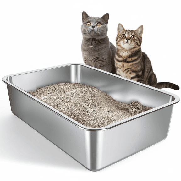 Gimars Extra Large Stainless Steel Litter Tray with High Sides, Easy Clean Metal Litter Pan for Cats and Rabbits