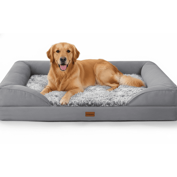 Gimars Square Foam Dog Bed with Thick Bolsters, Ultra Soft, Waterproof, Removable Cover, for Large, Medium, Small, Aging Dogs