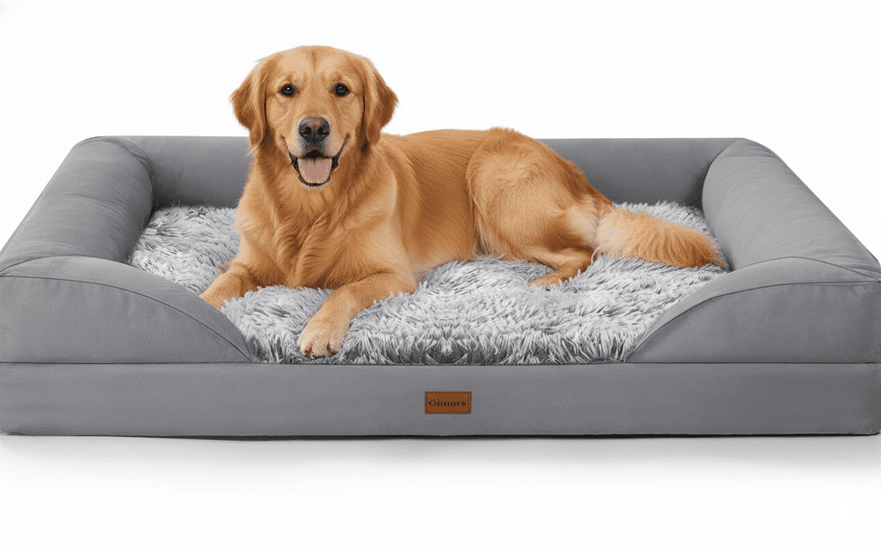 Gimars Square Foam Dog Bed with Thick Bolsters, Ultra Soft, Waterproof, Removable Cover, for Large, Medium, Small, Aging Dogs