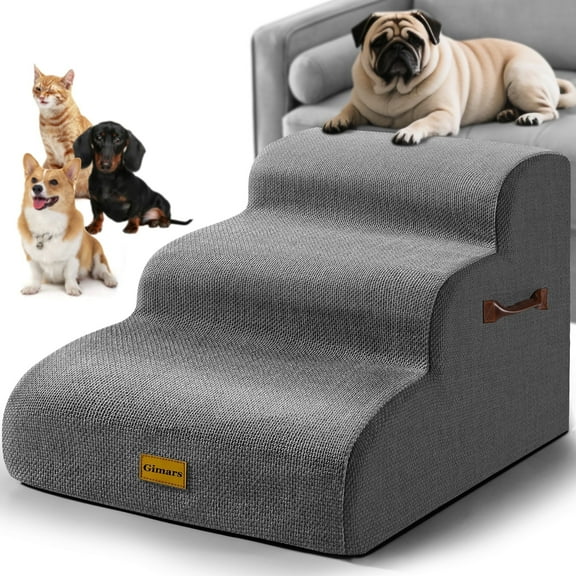 Gimars Super Support 3-Step Dog Stairs for Small Dogs, Dog Steps for Bed, Gray