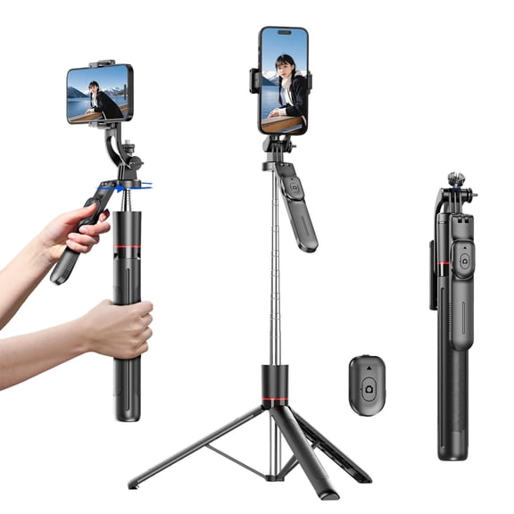 Gimbal Stabilizer - Master Every Move, 67" Selfie Stick Tripod for iPhone, Extendable Travel Tripod with 360 Panoramic Shot with Remote, Foldable Phone Stand for iPhone/Android
