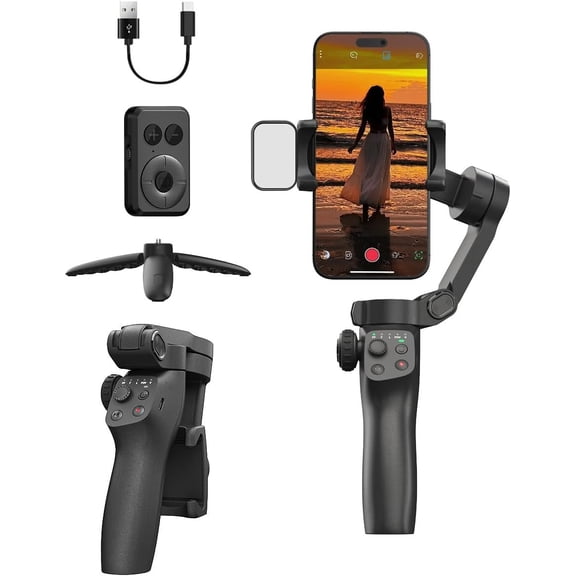 Gimbal Stabilizer for , Phone Stabilizer, Portable Foldable 3-Axis Phone Gimbal with  Fill Light for Android &  17 16 15 Pro Max, Ideal for Travel Vlogging