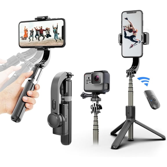 Gimbal Stabilizer for Smartphone with Retractable Selfie Stick and Tripod1-Axis Multifunction Remote 360Automatic Rotation Auto Balance for iPhone/Android