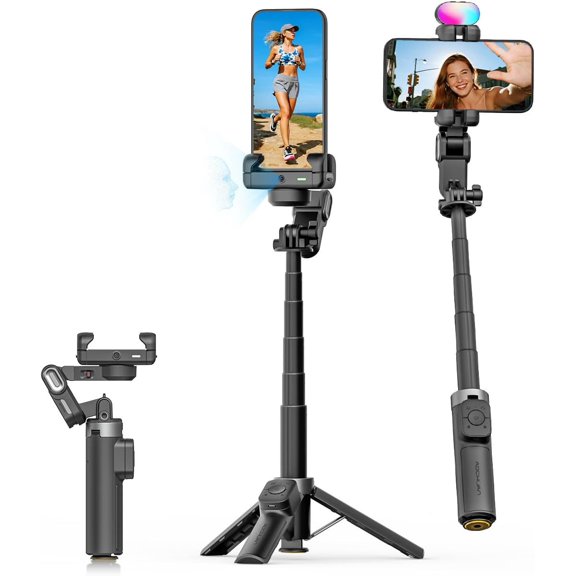 Gimbal Stabilizer for iPhone, 4 in 1 Phone Gimbal w/360 Rotation for iPhone/Andriod Sefie Stick Tripod w/Auto Face Tracking and Wireless Remote for Vlogging-M3 Promini Black