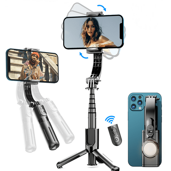 Gimbal Stabilizer with Fill Ligh Selfie Stick Tripod with Wireless Remote Control 360Automatic Rotation for iPhone/Android
