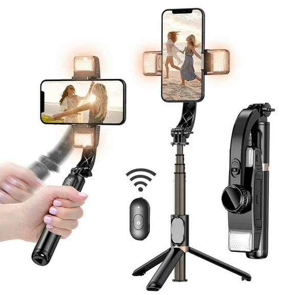 Gimbal Stabilizer with Selfie Stick for iPhone can rotate dual lights Portable Handheld Gimble with Tripod & Remote