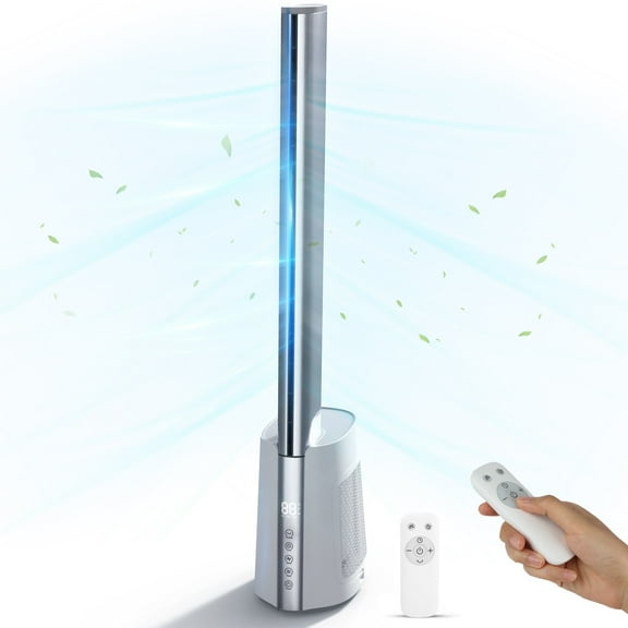 Gimify 40in Tower Bladeless Fan with 2 Remotes, LCD Display, 12H Timer, 12 Speeds, Quiet Standing Floor Fans for Home, Silver