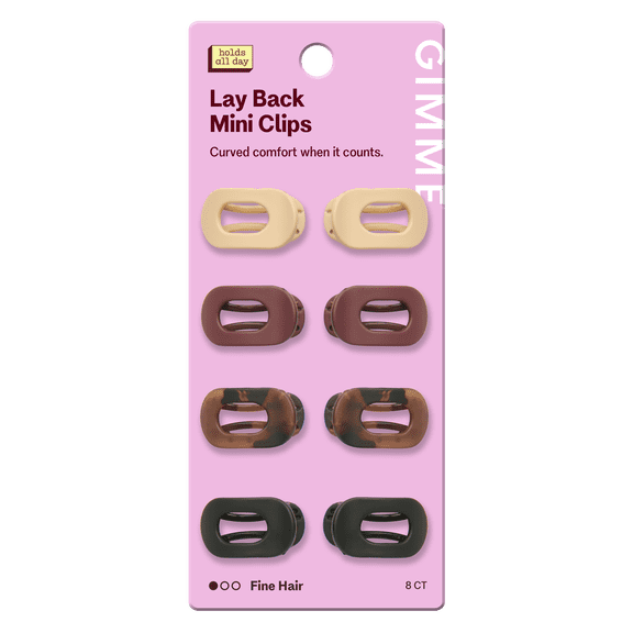 Gimme Beauty Mini Lay Flat Claw Clips for Fine Hair, Assorted Colors, 8 Count