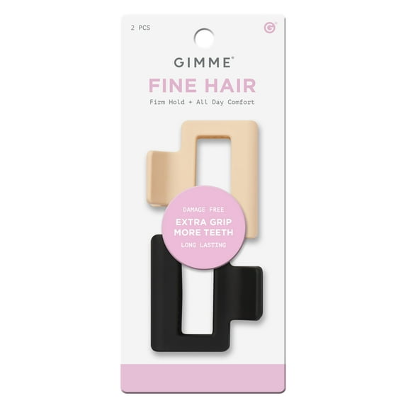 Gimme Beauty Claw Clip Fine Square Extra Grip, Black/Tan, 2ct