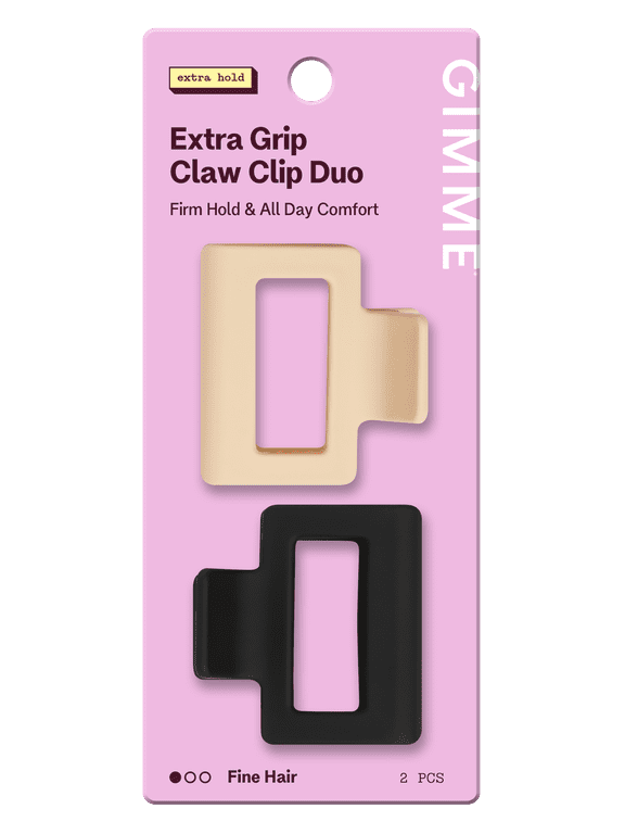 Beauty Claw Clip Fine Square Extra Grip, Black/Tan, 2ct