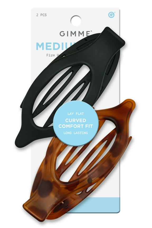 Beauty Claw Clip Medium Oval Lay-Flat Black/Tortoise 2 Count