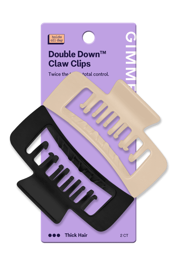 Beauty Claw Clip Thick Double Teeth Rectangle Black/Tan 2 Ct
