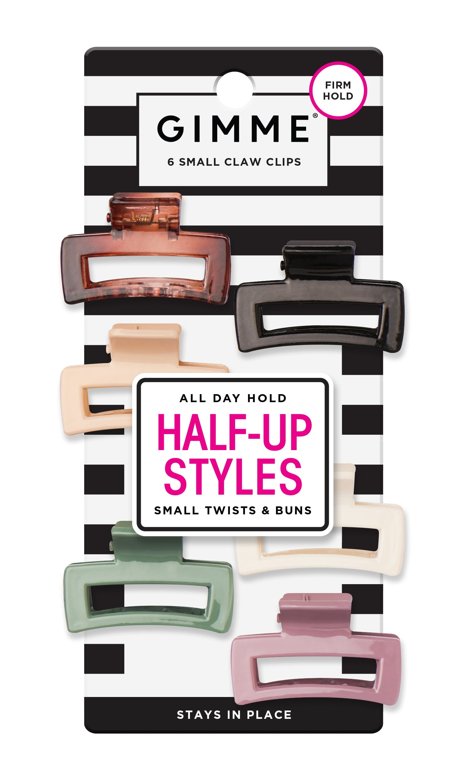 Gimme Small Rectangle Claw Clip for Fine Hair, Assorted Colors, 6 Count