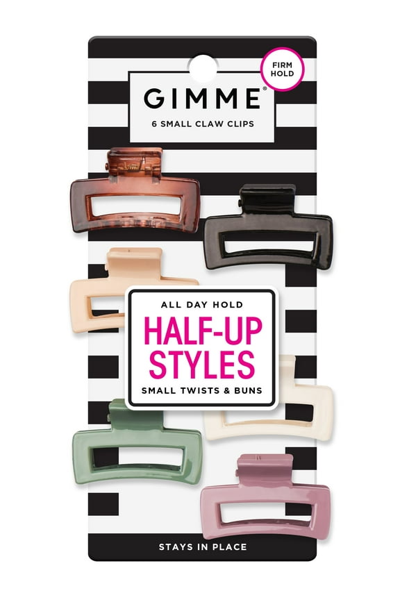 Small Rectangle Claw Clip for Fine Hair, Assorted Colors, 6 Count
