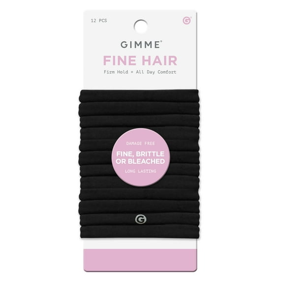 Gimme Beauty Seamless Hair Ties for Fine Hair, Ponytail Holder, Black, 12 Count