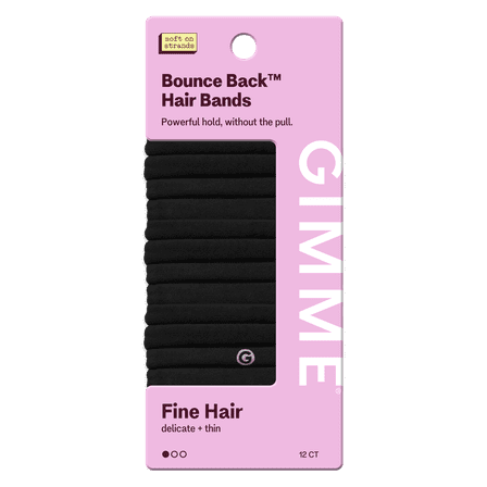 Gimme Beauty Seamless Hair Ties for Fine Hair, Ponytail Holder, Black, 12 Count