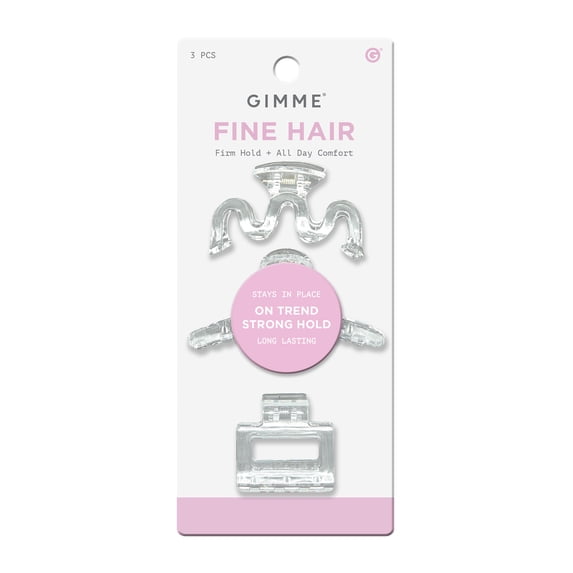 Gimme Beauty Fine Hair Claw Clips - Durable, No-Slip Design for Thin Hair - Mini Claw Clips Made from Strong & Break-Resistant Recycled Plastic - 3 Pack, Clear