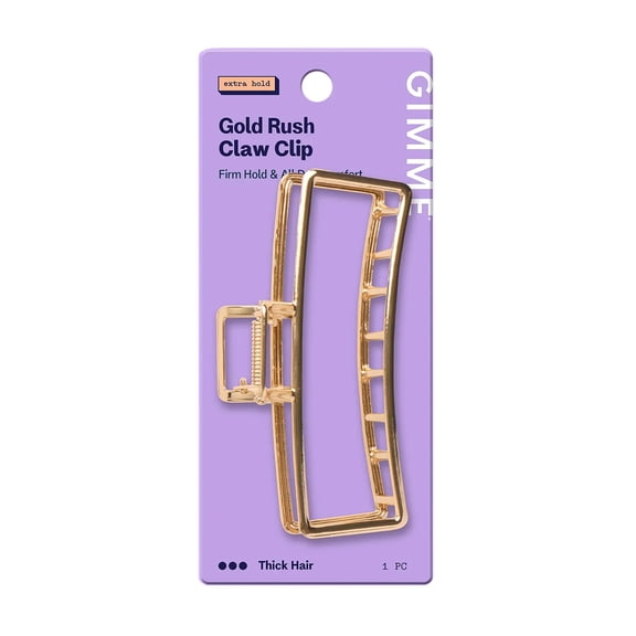 Gimme Beauty Gold Rush Claw Clip - Metal, Rectangle Clip for Long, Thick & Curly Hair - Features Gripped Tips for Firm, All-Day Hold - Comfortable & Fashionable