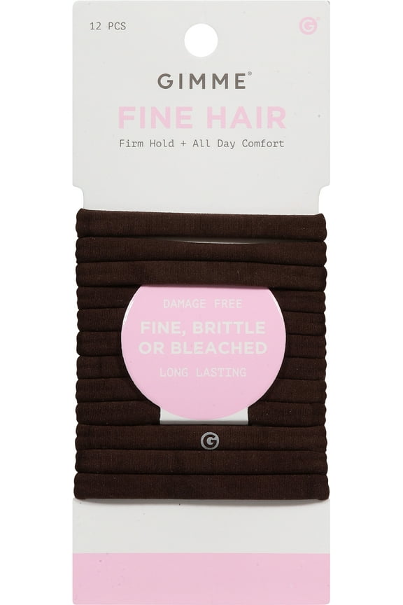 Beauty Seamless Hair Ties for Fine Hair, Ponytail Holder, Dark Brown, 12 Count