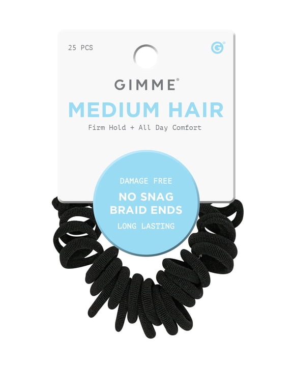 Beauty Seamless Braid End Hair Ties for Medium Hair, Soft Stretch Material, Black, 25 Count