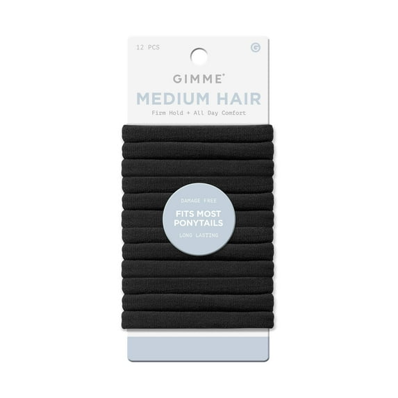 Gimme Beauty Seamless Hair Ties for Medium Hair, Ponytail Holder, Black, 12 Count
