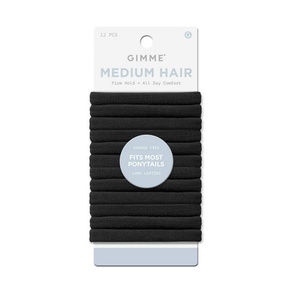 Gimme Beauty Seamless Hair Ties for Medium Hair, Ponytail Holder, Black, 12 Count