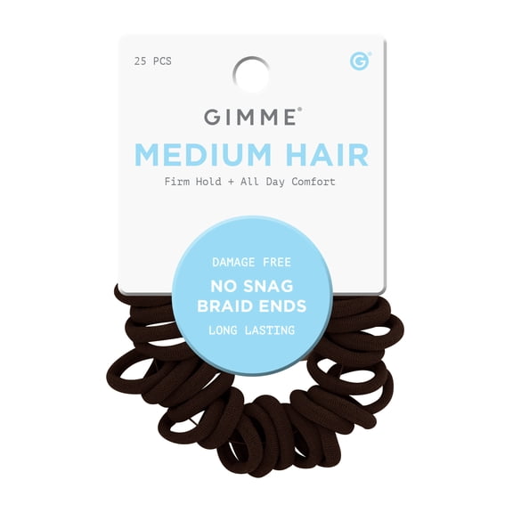 Gimme Beauty No Snag Braid Ends - Seamless Nylon & Spandex Hair Ties for Braids - No-Snag Gentle Hold Design - Zero-Dent, Daily Hair Accessories - 25 Pack, Dark Brown