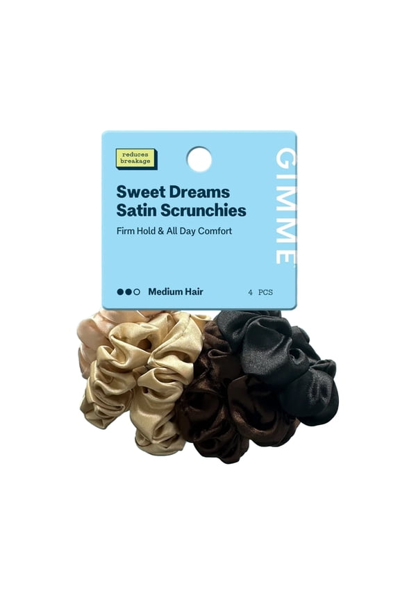 Beauty Medium Satin Scrunchies - Soft, No-Breakage Scrunchies - Perfect for Medium Hair & Bedtime Wear - Firm Hold & Gentle, Crease-Free Accessories for Women - Neutrals & Black, 4 Pack