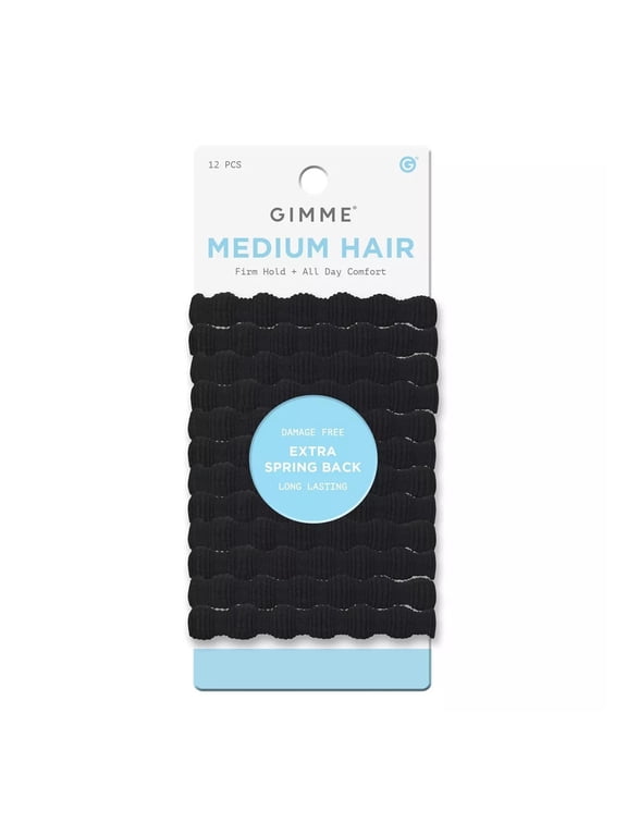 Beauty Spring Back Hair Bands, No-Snag Elastic Ponytail Holders for Medium Hair, Black, 12 Ct