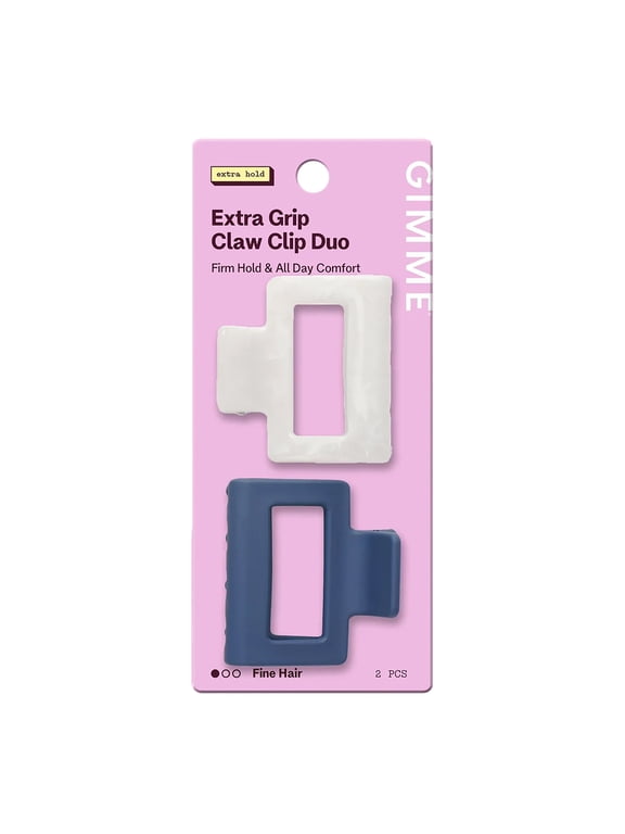 Beauty Square Extra Grip Claw Clip - Double Teeth Accessory Set - Perfect for Fine Hair - Lasting Hold for Everyday Wear - Trendy, Non-Slip Cilp Duo for Women - Navy & Pearlescent, 2 Pack