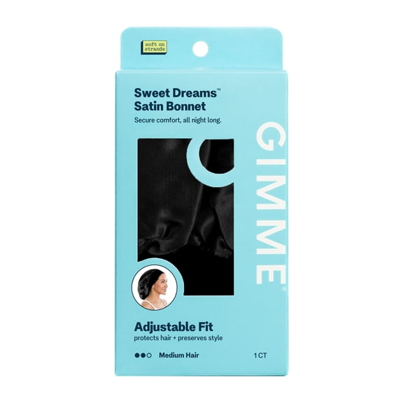 Gimme Beauty Sweet Dreams Satin Sleep Bonnet for Medium Hair - Black, 1 Count