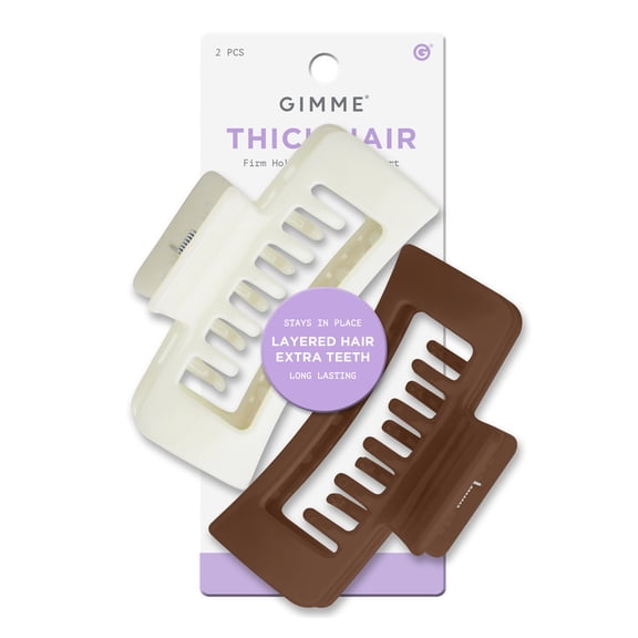 Gimme Beauty Thick Hair Extra Teeth Claw Clips - Double Layer Claws for Long & Curly Hair - Trendy Large, Non-Slip Accessories - Washable Design - Cream & Brown, 2 Pack