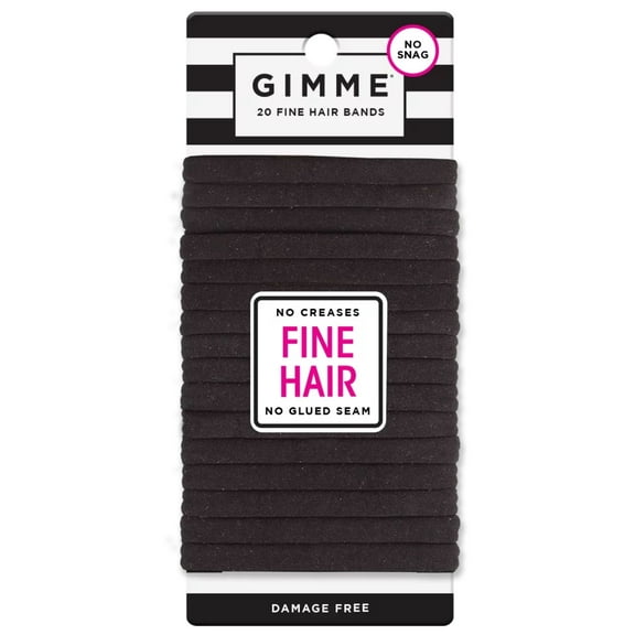 Gimme Fine Fit Ponytail Holder Hair Tie, Black, 20 Ct