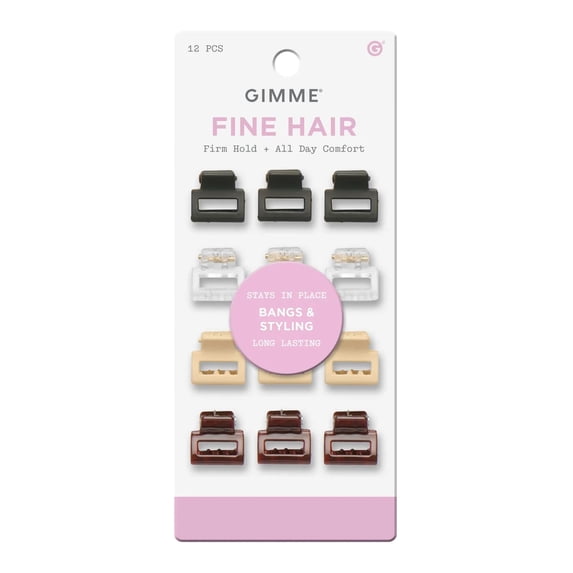 Gimme Beauty Mini Square Claw Clip Set - Small Hair Accessories - Perfect for Bangs & Fine Hair - Firm, Tension-Free Hold for Everyday Hairstyles - 12 Pack