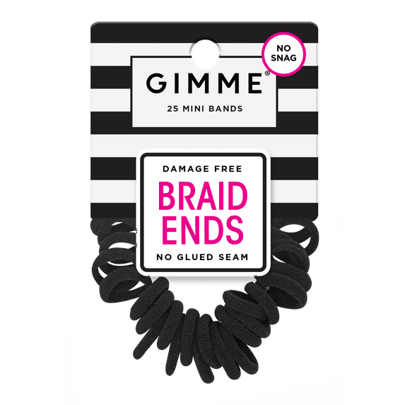 Gimme Hair Bands, Braid Ends, Black, 25 Count