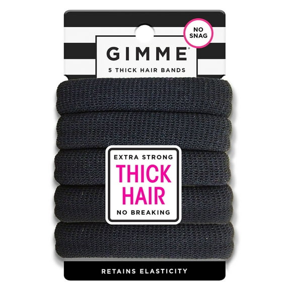 (3 pack) Gimme Ponytail Holder Hair Tie for Thick Hair, Black, 5 Ct
