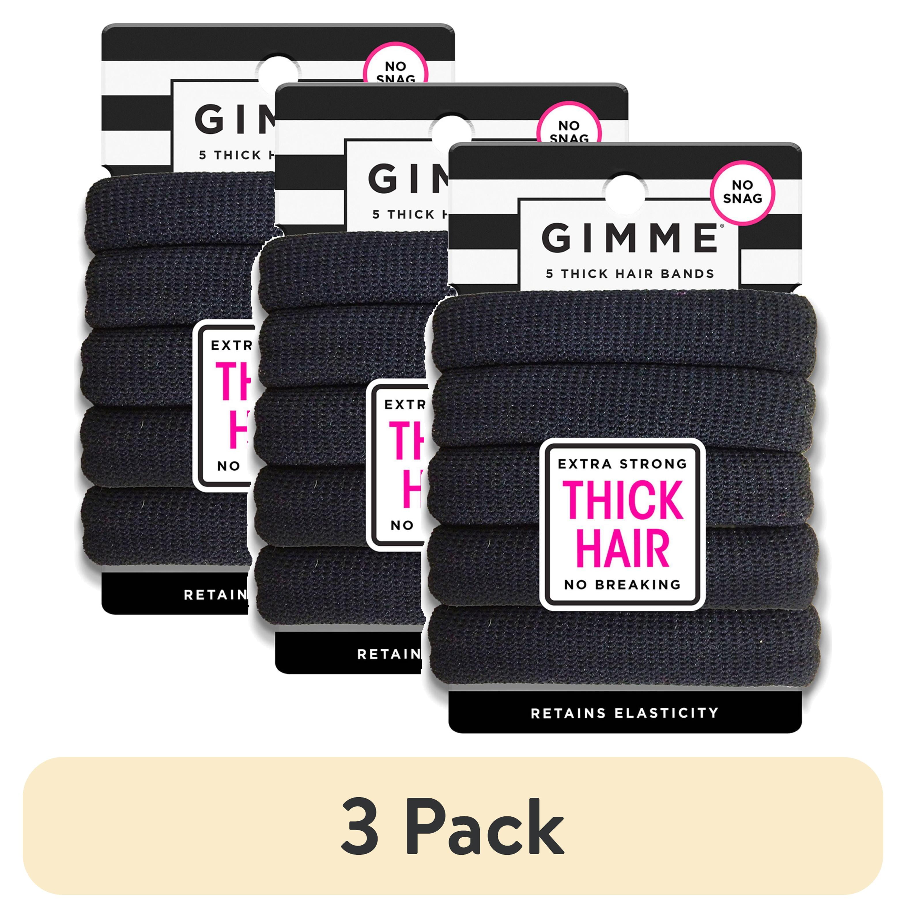 (3 pack) Gimme Ponytail Holder Hair Tie for Thick Hair, Black, 5 Ct